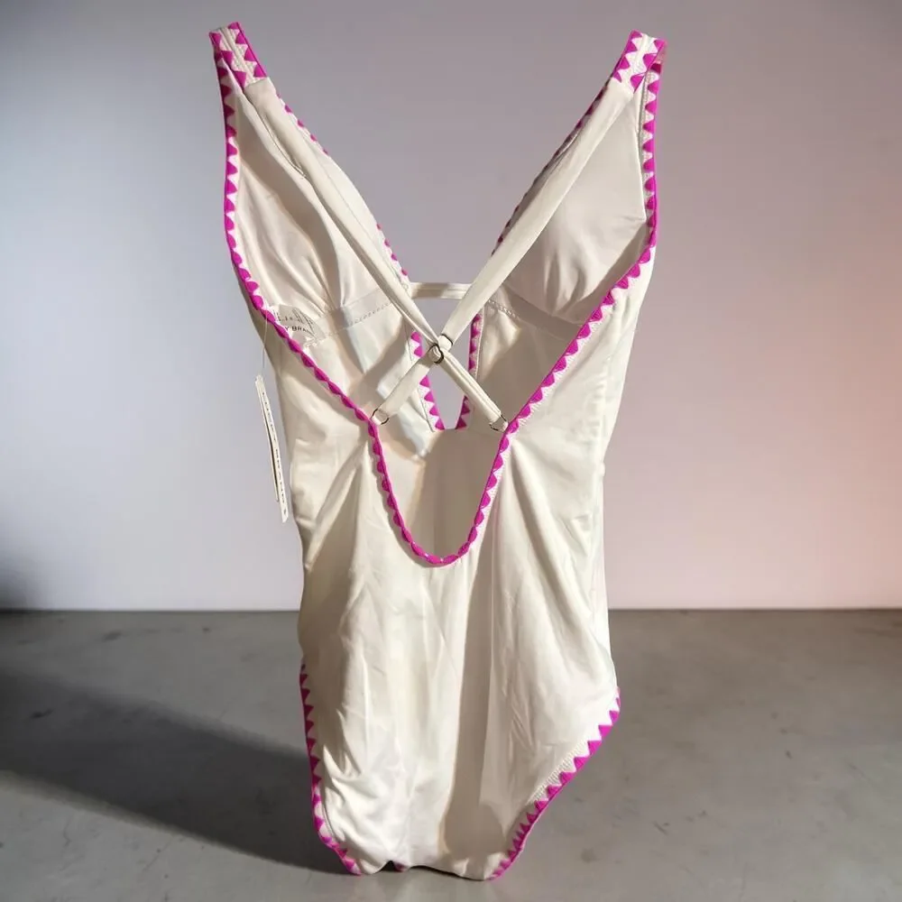 Lucky Brand Marbella Maillot Swimsuit Plunge Neck Size Small
